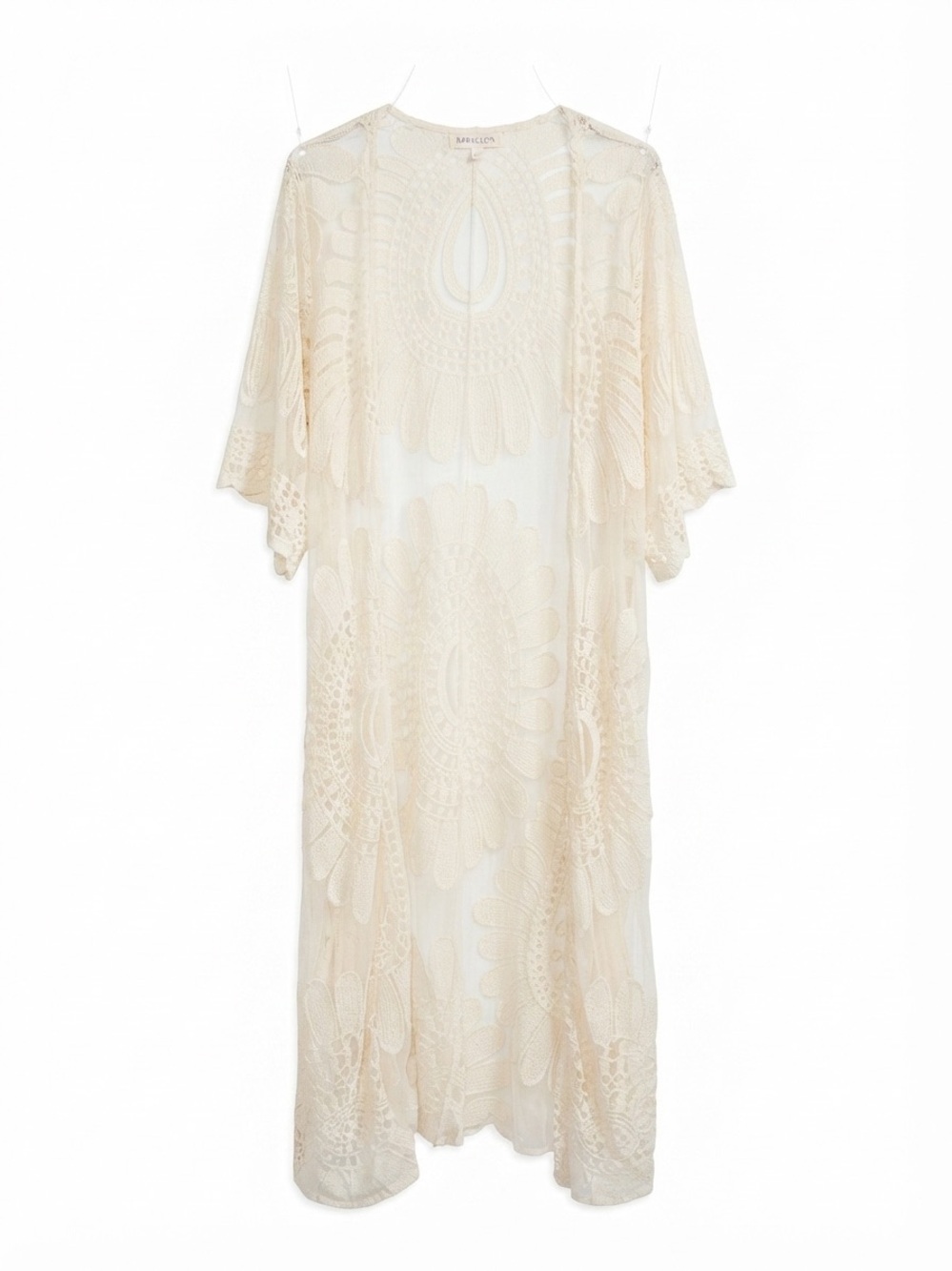 Whimsical Lace Romantic Boho Ivory Sheer Lace Long Kimono Duster Cardigan